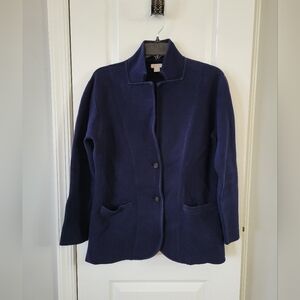 J. Crew Two-Button Sweater Blazer Cotton Coatigan Navy Blue Size Medium